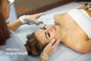 Woman having Hi-Fu to reduce wrinkles Hertfordshire.