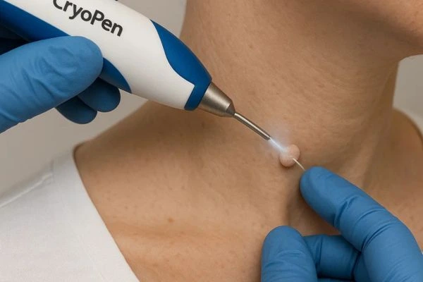 Person receiving cryotherapy Hertfordshire for skin tag removal