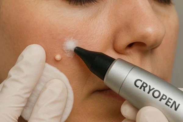 Woman receiving milia removal treatment Hertfordshire